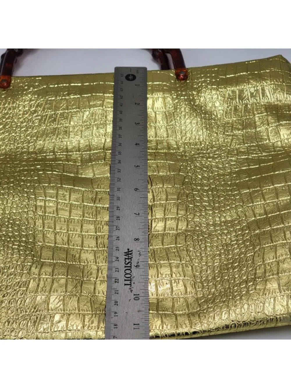 Vintage 80s 90s Mob Wife Gold Crocodile Handbag/Tote with Lucite Handles